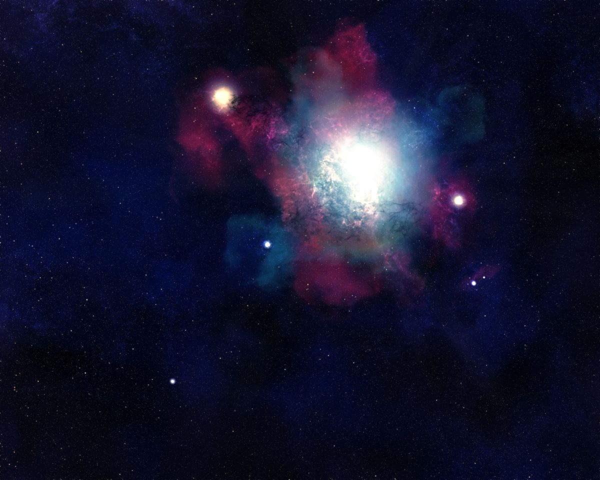 A deep-space nebula and stars, illustrating how light was made in the universe